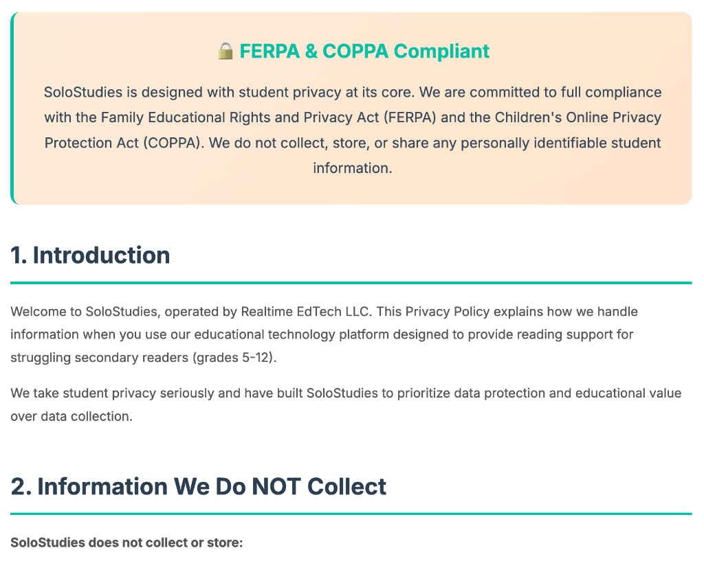 FERPA and COPPA compliance statement